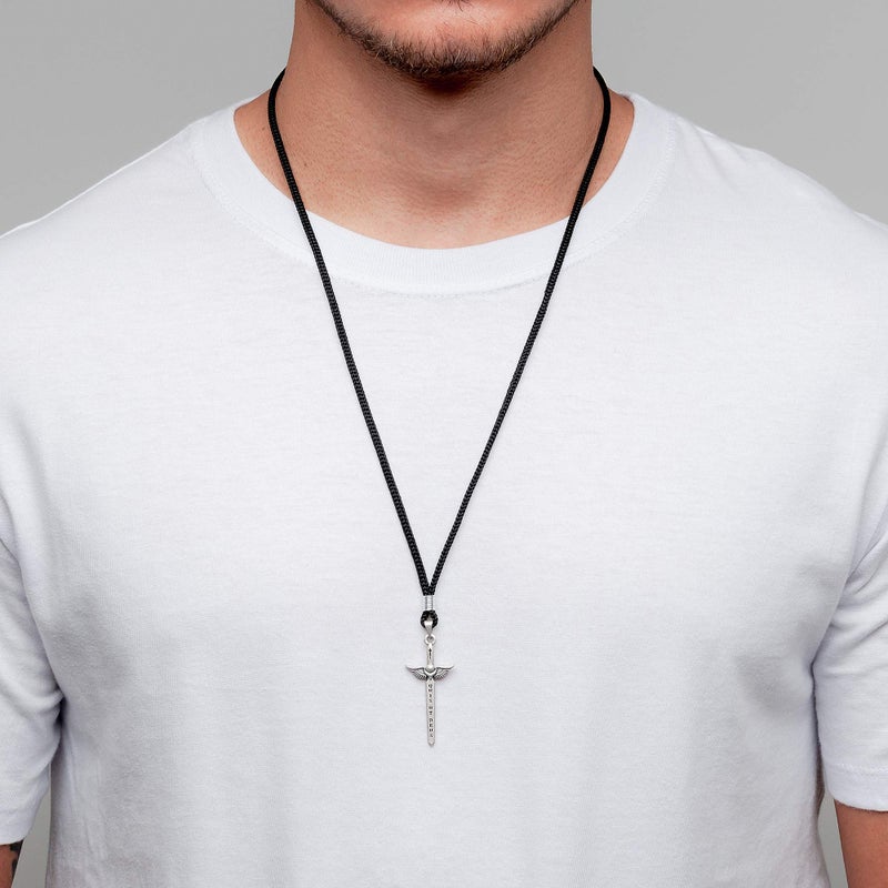 Intercession St Michael Sword Necklace (Antique Silver - Cord) - Image 3